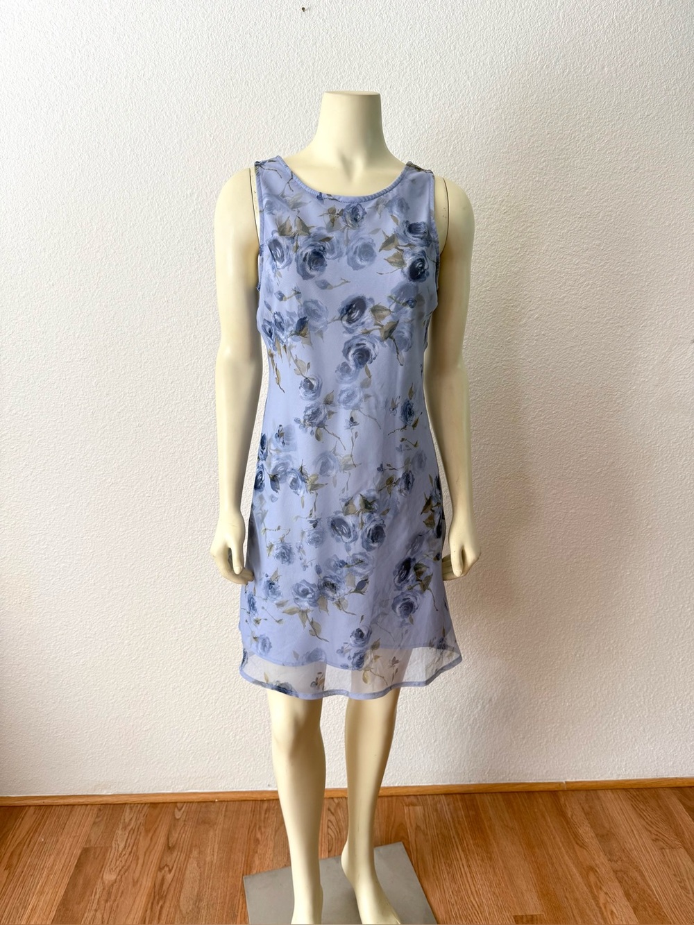 Vintage 90s City Triangles Blue Floral Mesh Midi Dress Size 11 Fairycore Y2K